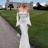 Bell Sleeve Strapless Lace Mermaid Dress